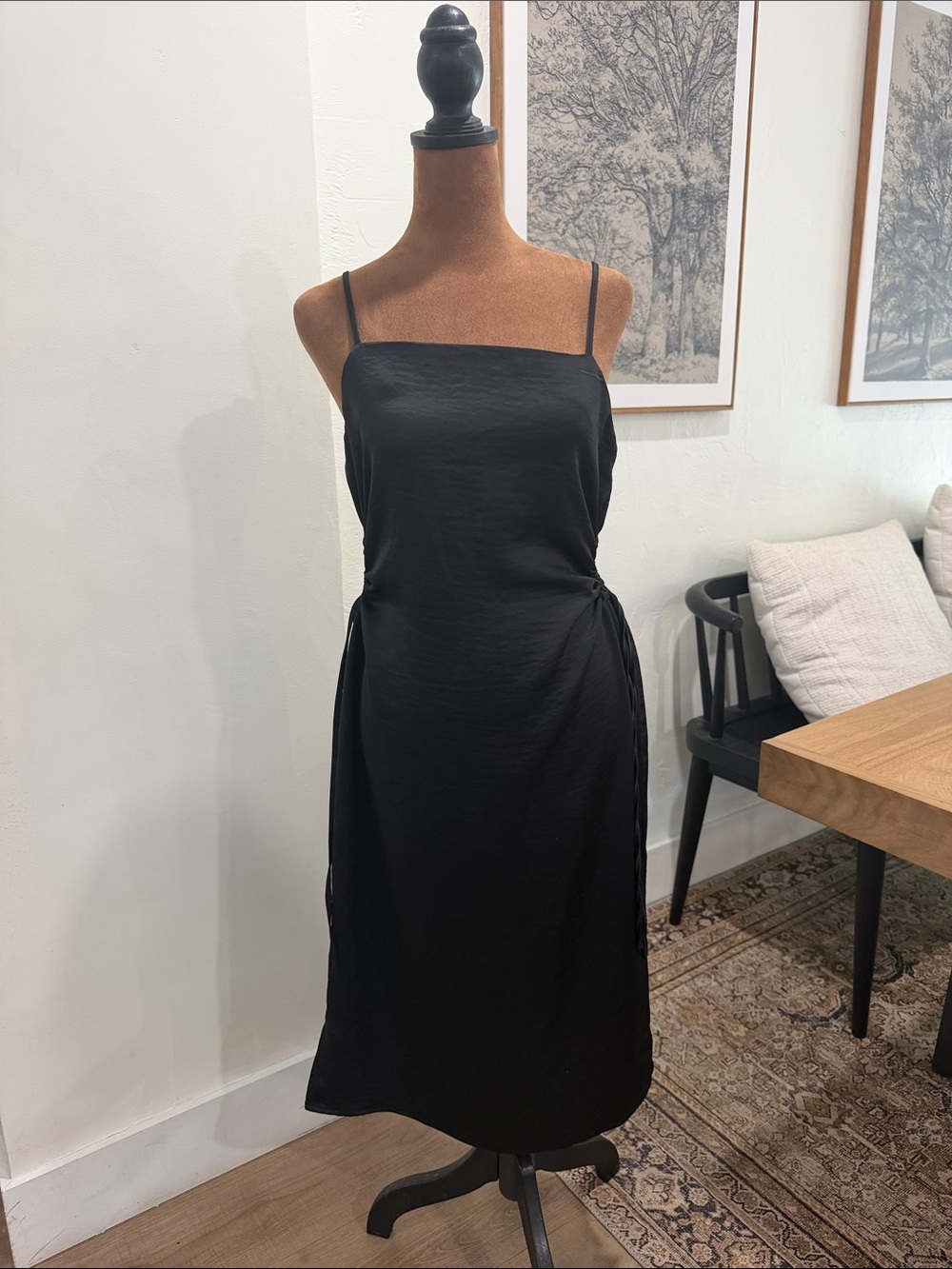 House of Harlow 1960 Black Midi Slip Dress with Side Tie